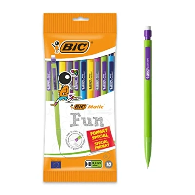 Image of Bic Matic Fun Mechanical Pencil 0.7 mm HB with Eraser (Perfect for School) Assorted Colours, Special Size Pack of 10