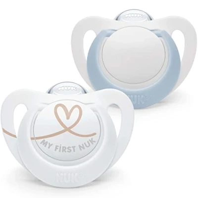 Image of NUK Star Baby Dummy 0 6 Months Soothes 99% of Babies BPA Free Silicone Soothers Blue 2 Count