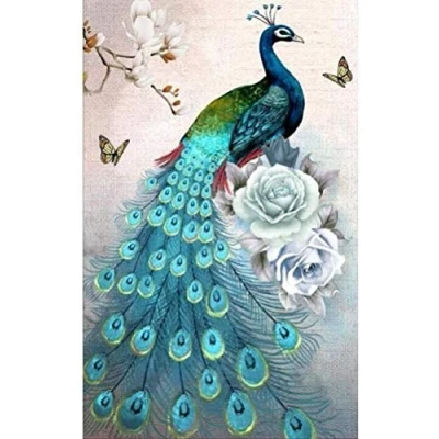 Image of 5D DIY Diamond Art Painting Kits for Adults Kids, Full Drill Peacock Embroidery Cross Stitch Crafts Pictures, Canvas Crystal Rhinestone Paints Home Wall Decor 30x40cm