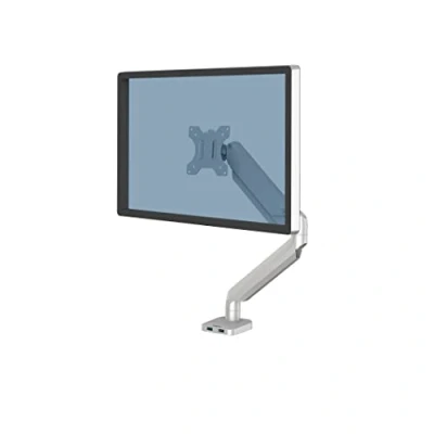 Image of Fellowes Single Monitor Arm Platinum Series Mount for 8KG 32 inch Screens Ergonomic Adjustable Desk Tilt 45 Swivel 360 Rotation 360, VESA 75 x 75/100 100 Silver