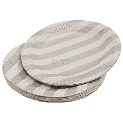 Image of 56 x Silver Striped Round Paper Plates 18cm/7&quot; inch Quality Durable Ideal for hot and Cold Food