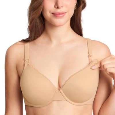 Image of Gratlin Women&#039;s Full Cup Lightly Lined Plunge Underwire Maternity Nursing Bra Taupe Tan 36D