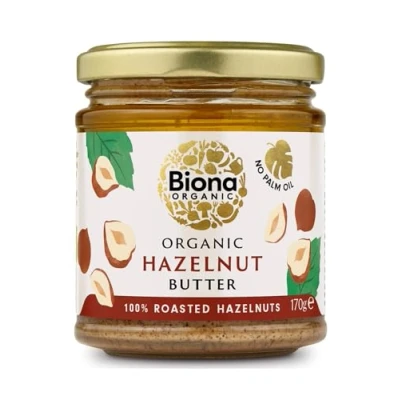 Image of Biona Organic Hazelnut Butter, 170g Smooth, Palm Oil &amp; Emulsifier Free 100% Fresh Roasted Hazelnuts No Added Sugar or Salt Peanut, Almond Butter Alternative Vegan
