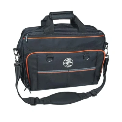 Image of Tool Bag, Tradesman Pro Tech Bag with Laptop Pocket, Black and Orange Klein Tools 55455M