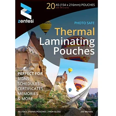 Image of Zentesi A5 Laminating Pouches High Gloss Laminator Sleeves 250 Micron (125 + 125 Microns) Glossy Laminate Pouch Sheets Pack of 20
