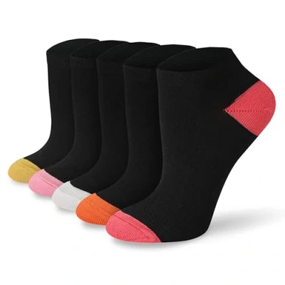 Image of Socksmad Ladies Trainer Socks Size 4 7 Coloured Heel &amp; Toe Black Multipack Womens Sports Cotton Rich, Summer Liners Gifts for Her 5 Pair Pck PK3