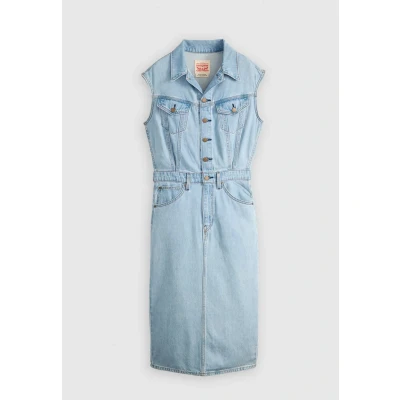 Image of Levi&#039;s Iconic Sleeveless Dress Denim dress, Women&#039;s, Size: XS, Wrapped in blue