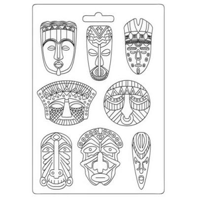 Image of Stamperia International Soft Mould Savana Tribal Masks, White, A5, (K3PTA4533)