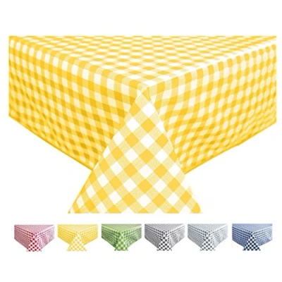 Image of Home Direct Rectangular Oilcloth PVC Wipe Clean Tablecloth Table Cover 140cm x 200cm 55x78 Gingham Check Yellow