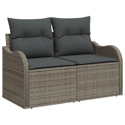 Image of vidaXL 2 Seater Garden Sofa with Cushions Grey Poly Rattan