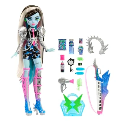 Image of Monster High Doll, Amped Up Frankie Stein Rockstar with Instrument and Performance Themed Accessories Like Headphones