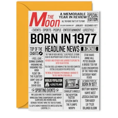 Image of 47th Birthday Cards for Women Men Born In 1977 Newspaper Happy 47 Card Dad Mum Aunt Uncle Vintage Retro Back 1977, 5x7 Inch Forty Seven Seventh Bday Greeting