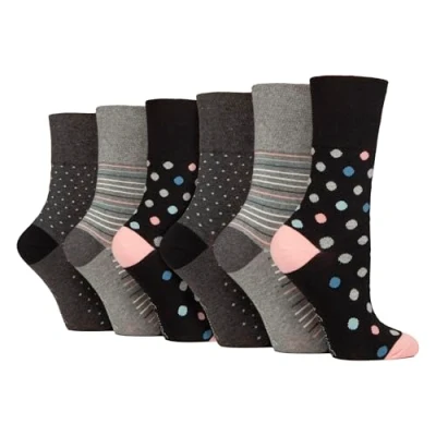 Image of 6 Pairs Womens Sockshop Cotton Socks Gentle Grip 4 8 UK (UK, Numeric, 4, 8, Regular, SOLRH270)