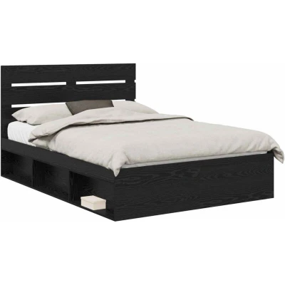 Image of vidaXL Bed Frame with Headboard Black 140 x 190 cm Solid Pine Wood