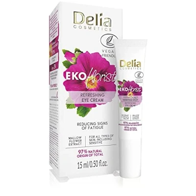 Image of Delia Cosmetics EKOflorist Eye Cream Refreshing, Vegan Natural Cosmetic Hyaluronic Acid All Skin Types Regenerates, Smoothes, Moisturizes, Elasticizes, Eliminates Signs of Fatigue 15ml