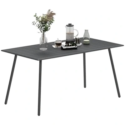 Image of Outsunny Garden Table for 6 Person, Rectangle Outdoor with Easy Clean Slat Top, Rust Resistant Steel Frame, Deck, Balcony, 150 x 80 74 cm, Grey