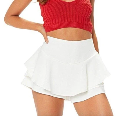 Image of Womens Waisted Skorts Ladies Skirt Frill Shorts High Ruffled Mini Skort Layered Short Party Dress Style Ruffle Celeb (8, JM Cream)