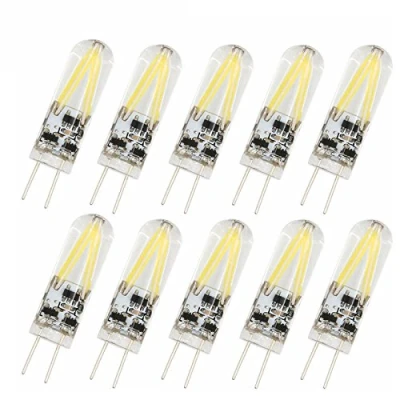 Image of POCKETMAN 10 Pack 2W G4 LED Filament Bulb,Bi pin Base 2xFilament COB Lamps,Equivalent to 20W Halogen Bulb,DC 12V, Warm White