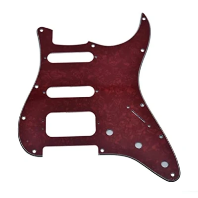 Image of KAISH 11 Hole American Modern Strat Style HSS Pickguard 3 Screw Round Corner Humbucking Pickup Mounting for Stratocaster/Strat Red Pearl