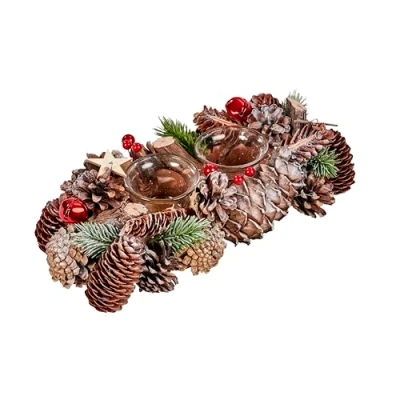 Image of Smart Garden Frosted Star Candle Holder Pinecones, Foliage and Stars 30cm Christmas Table Décor Festive Xmas Decoration