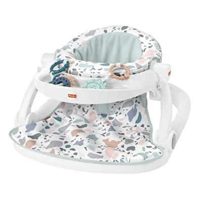 Image of Fisher Price Portable Baby Chair with Tray and 2 Toys, Sit Me Up Floor Seat, Pacific Pebble