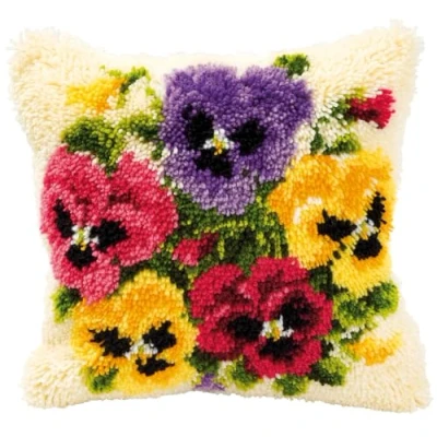 Image of Vervaco Pansies Latch Hook Cushion, Multi Colour