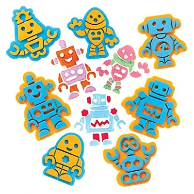 Image of Baker Ross FE383 Robot Craft Foam Stampers Pack of 10, Stamps, Stamp Sets for Children, Ideal Kids Arts and Crafts Projects