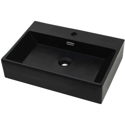 Image of vidaXL Basin with Faucet Hole Ceramic Black 60.5x42.5x14.5 cm