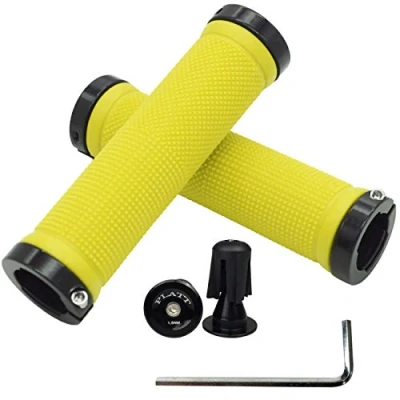 Image of PLATT Bike Handlebar Grips with Aluminum Lock Non Slip Rubber Bicycle Handle Grip for MTB/BMX (Yellow)