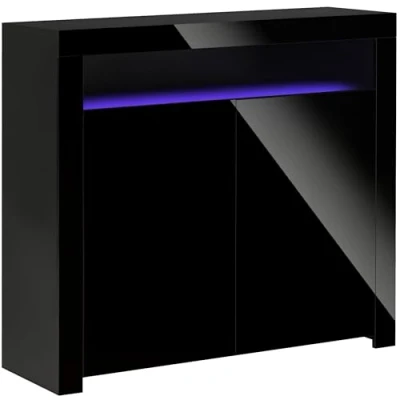 Image of HOMCOM LED Storage Cabinet, Cupboard with High Gloss Front and RGB Lighting, Modern Sideboard for Entryway, Dining Area, Living Room, Black