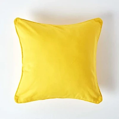 Image of HOMESCAPES 100% Cotton Plain Yellow Large Cushion Cover 60 x cm Square 24 Inches Bright Sunshine Sofa Pillow Washable
