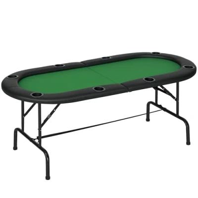 Image of HOMCOM Poker Table 1.85m Folding Top for 8 Players Casino with Chip Trays Drink Holders