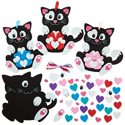 Image of Baker Ross FX116 Love Heart Kitten Decoration Kits Pack of 5, Valentine&#039;s Day Foam Craft