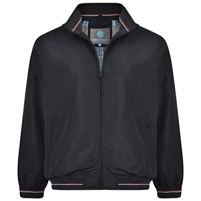 Image of Kam Mens Big Size Lightweight Shell Summer Bomber Harrington Jacket Coat Black