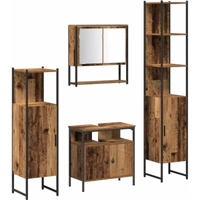 Image of 4 Piece Bathroom Furniture Set in Old Wood, Engineered Wood Vidaxl