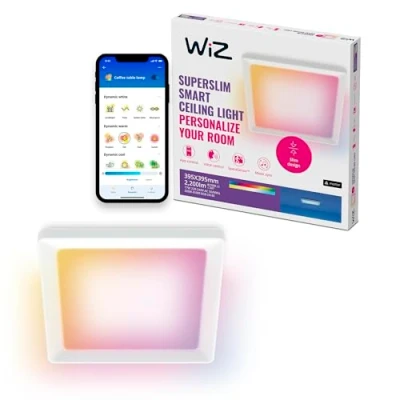 Image of WiZ Smart Ceiling Panel Light Slim Square Design, Multiple Sizes, Voice/app Control, scheduling, Works with Google Home, Amazon Alexa and Apple HomeKit, Interior Lighting, Black/White