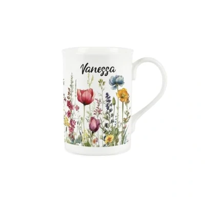 Image of Purely Home Personalised Wildflower Mug Floral Meadow Poppies Customisable Bone China Coffee/Tea Present Gift