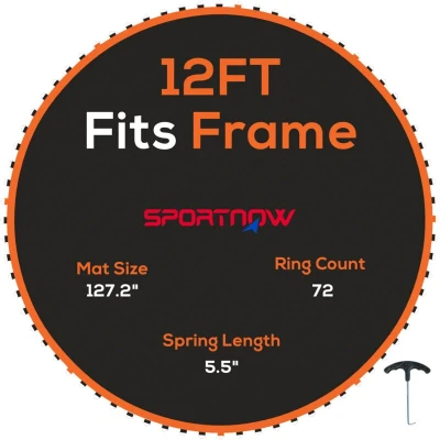 Image of SPORTNOW Trampoline Replacement Mat with Eight Rows of Stitching, Spring Pull Tool, 72 V Hooks, for 12ft Trampoline, Using 14cm Springs, Jumping Mat, Orange