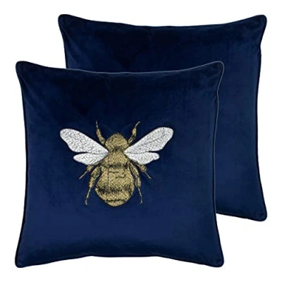 Image of Paoletti Hortus Cushions (Twin Pack) Navy Size 50 cm x