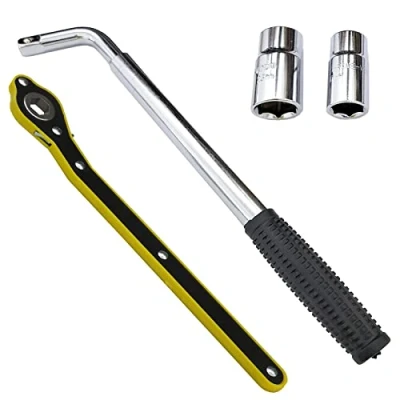 Image of 14 20 inch Wheel Wrench with Standard CR V Sockets + 360 Swivel Labor Saving Jack Ratchet (Hexagon)