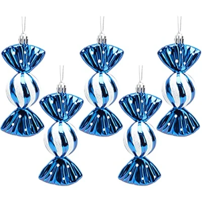 Image of Christmas Concepts® Pack of 5 110mm Large Sweet Shaped Baubles Shiny &amp; Glitter Decorated (Midnight Blue)