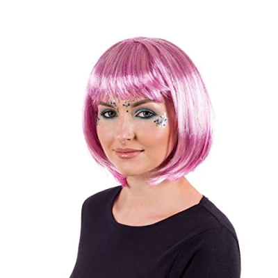 Image of Fun Shack Pink Glitter Wig, Wigs Women, Bob Short Fancy Dress, for Dress Up Party One Size
