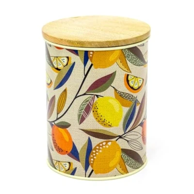Image of Citrus Zest Canister Airtight Kitchen With Wooden Lid Tin Container Storage Cream