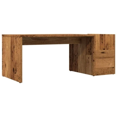 Image of vidaXL Coffee Table Rectangular Side with Storage Compartment, Geometric Design Engineered Wood in Brown, 90x45x35 cm Modern Living Room/Bedroom/Office Furniture