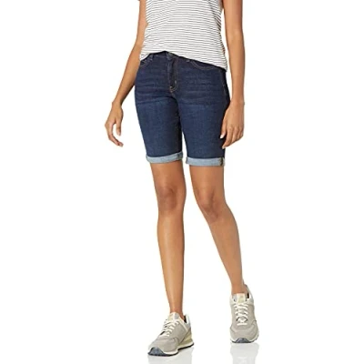 Image of Amazon Essentials Women&#039;s Slim Fit 9&quot; Denim Bermuda Shorts, Dark Wash, 22