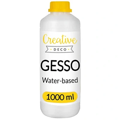 Image of Creative Deco 1L Clear Gesso Acrylic Primer Transparent Paint Undercoat Medium Base for Paper, Glass, Wood, Concrete Professional Painting Surface Preparation Non Yellowing