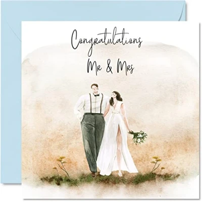 Image of Wedding Cards for Bride and Groom Congratulations Mr &amp; Mrs Happy Day Congratulations, Congrats Well Done Just Married Card, 145mm x Marriage Greeting Couples