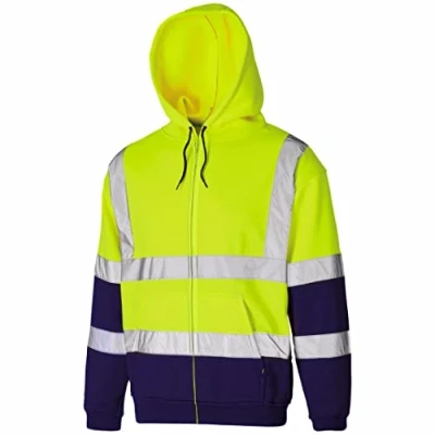 Image of Hi Vis Viz Hooded Sweatshirt High Visibility Reflective Tape Band Work Fleece Safety Sweat Shirts Security Jacket Workwear Hoodie Wear Hoody Jumper Top (Zip Yellow/Navy, 4XL)