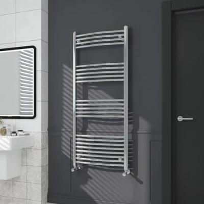 Image of Warmehaus Contemporary Curved Bathroom Heated Towel Rail Radiator Rad 1400 x 600mm Chrome