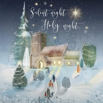 Image of GBCC Charity Christmas Cards Pack of 6 with Snowy Church Design Eco Friendly Xmas Multipack Envelopes